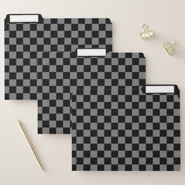 Custom Luxury Gray/Black Checkered File Folder (Set)