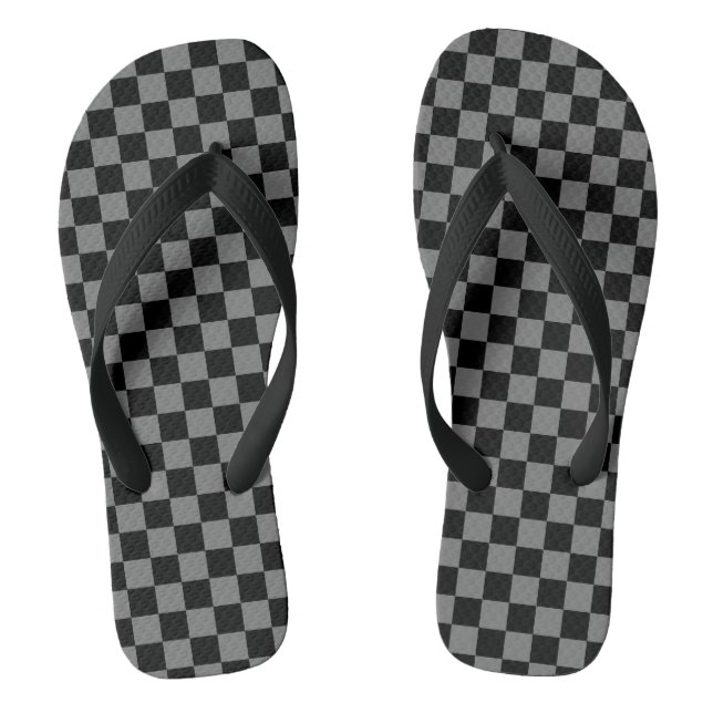 Custom Luxury Gray/Black Checkered Flip Flops (Footbed)