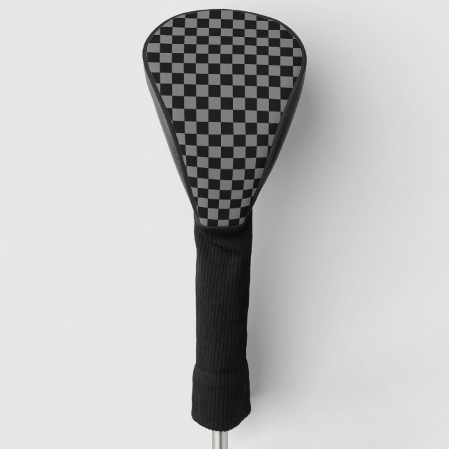 Custom Luxury Gray/Black Checkered Golf Head Cover (Front)