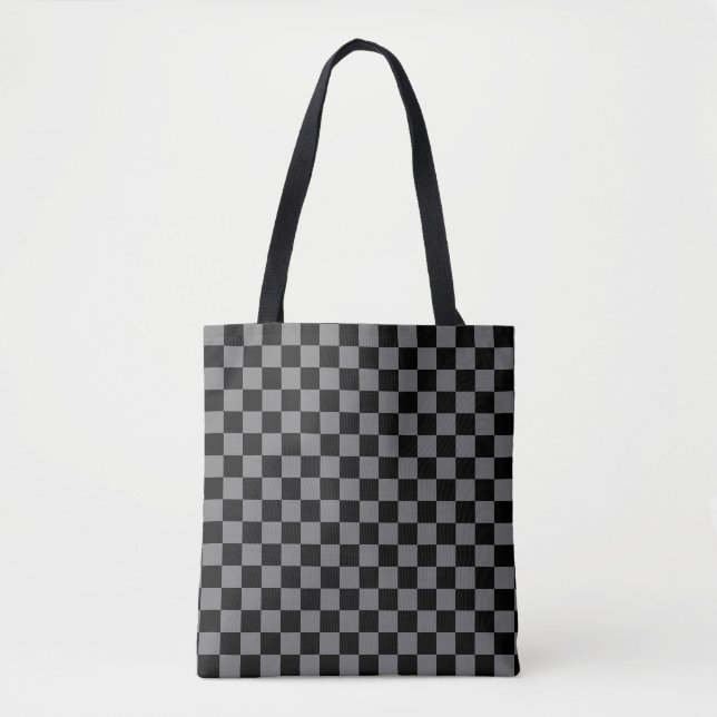 Custom Luxury Gray/Black Checkered Tote Bag (Front)