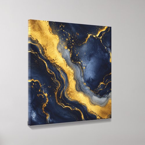 Custom Luxury Navy Gold Abstract Marble Fluid Art Canvas Photo Tile