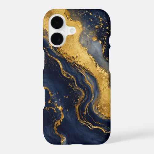 Custom Luxury Navy Gold Abstract Marble Fluid Art iPhone 17 Case