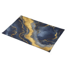 Custom Luxury Navy Gold Abstract Marble Fluid Art