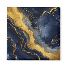 Custom Luxury Navy Gold Abstract Marble Fluid Art