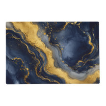 Custom Luxury Navy Gold Abstract Marble Fluid Art
