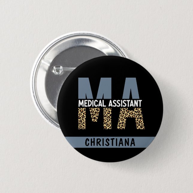 Custom MA Medical Assistant Leopard Print Button (Front & Back)