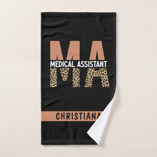 Custom MA Medical Assistant Leopard Print Hand Towel (Hand Towel)