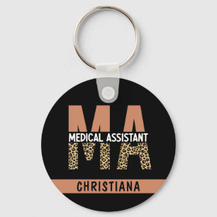 Custom MA Medical Assistant Leopard Print Keychain