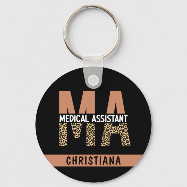 Custom MA Medical Assistant Leopard Print Keychain (Front)