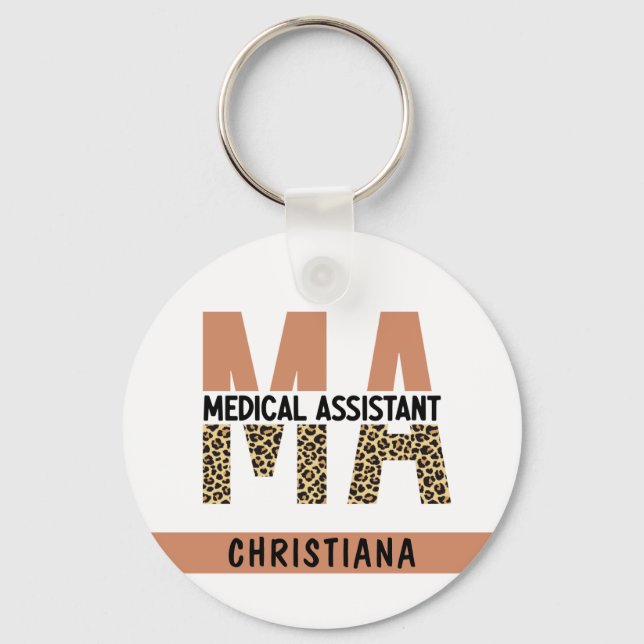Custom MA Medical Assistant Leopard Print Keychain (Front)