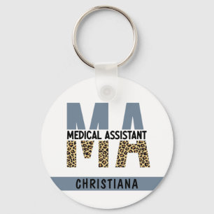 Custom MA Medical Assistant Leopard Print Keychain