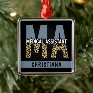 Custom MA Medical Assistant Leopard Print Metal Ornament