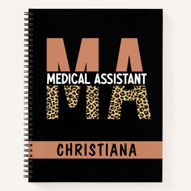 Custom MA Medical Assistant Leopard Print Notebook (Front)
