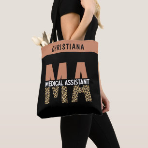 Custom MA Medical Assistant Leopard Print Tote Bag