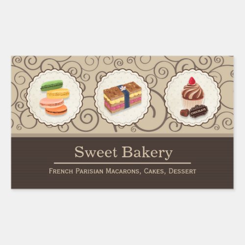 Custom Macaron Chocolate Cupcake Bakery Store Rectangular Sticker