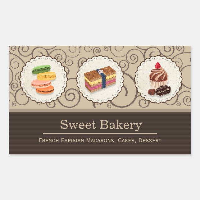 Custom Macaron Chocolate Cupcake Bakery Store Rectangular Sticker (Front)