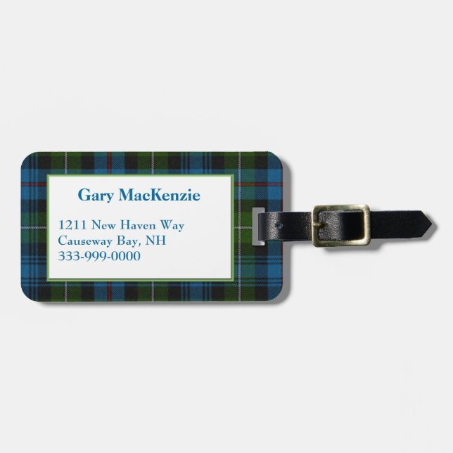 Custom MacKenzie Tartan Plaid Luggage Tag (Front Horizontal)