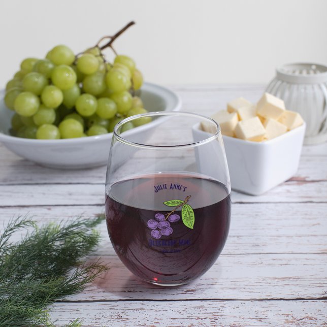 Custom Made Blueberry Logo Template Stemless Wine Glass (Creator Uploaded)