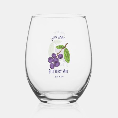 Custom Made Blueberry Logo Template Stemless Wine Glass