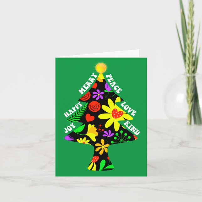 Custom Made Floral Retro Christmas Tree  Holiday Card (Front)