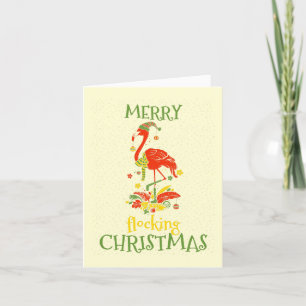 Custom Made Funny Festive Flamingo Christmas Holiday Card