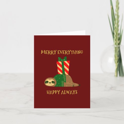 Custom Made Funny Festive Lazy Sloth Christmas  Holiday Card