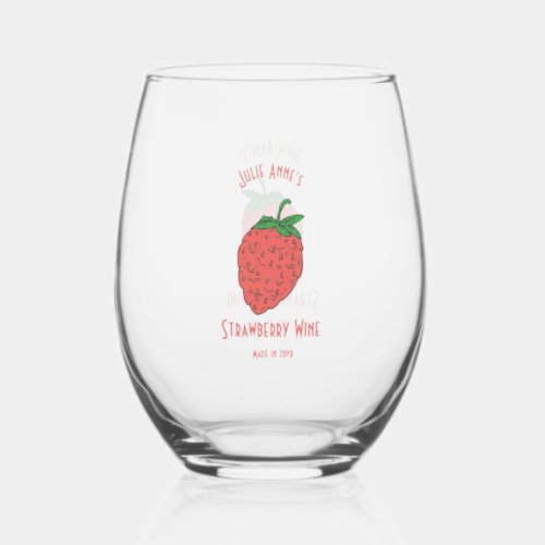 Custom Made Strawberry Logo Template Stemless Wine Glass