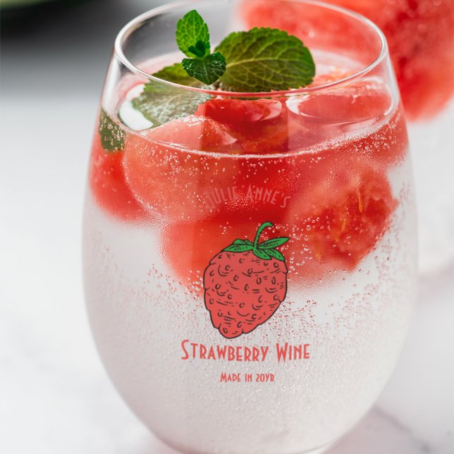 Custom Made Strawberry Logo Template Stemless Wine Glass (Creator Uploaded)