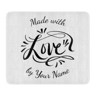 Custom made with love handletter typography glass cutting board