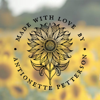 Custom Made with Love Sunflower Design Floral Logo Rubber Stamp