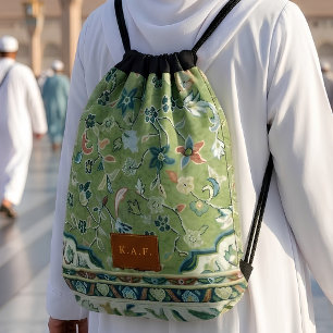 Custom Madinah Green Carpet Leather-look Patch Drawstring Bag