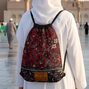 Custom Madinah Red Vintage Carpet Print Drawstring Bag