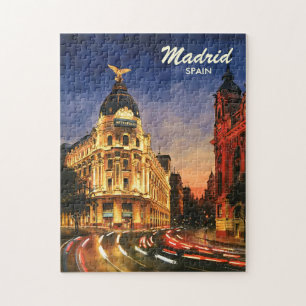 Custom Madrid Spain Night Watercolor Cityscape Jigsaw Puzzle