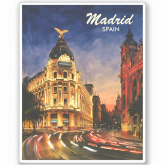 Custom Madrid Spain Night Watercolor Cityscape Sticker