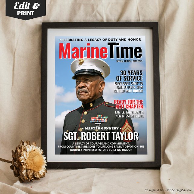 Custom Magazine Cover Gift Dad Marine Retirement Poster (Personalized Marine Retirement Gift, Custom Magazine Cover for Retirement from Marine, Army Dad Gift)