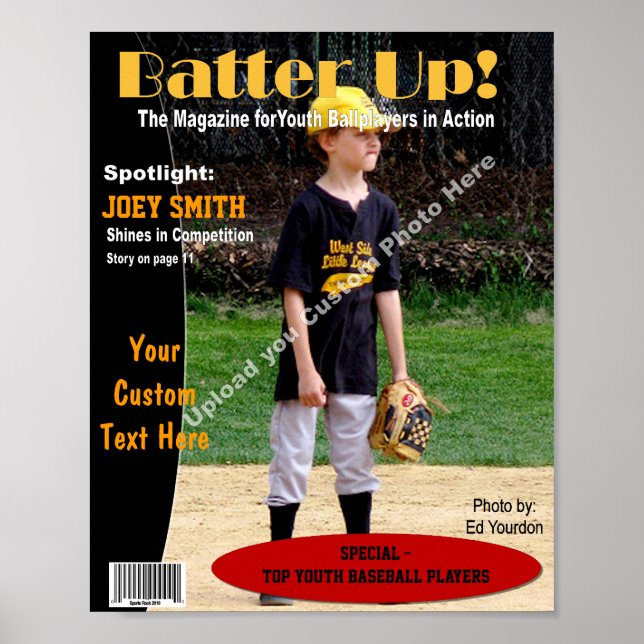 Custom Magazine Cover, Youth Baseball Poster (Front)