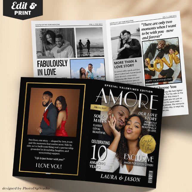 Custom Magazine Greeting Card, Modern Valentines Card (Custom Magazine Greeting Card – Modern Valentine’s Day 4-Page Card)