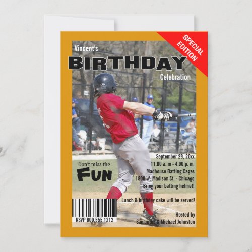 Custom Magazine Style Sports Birthday Party Invite