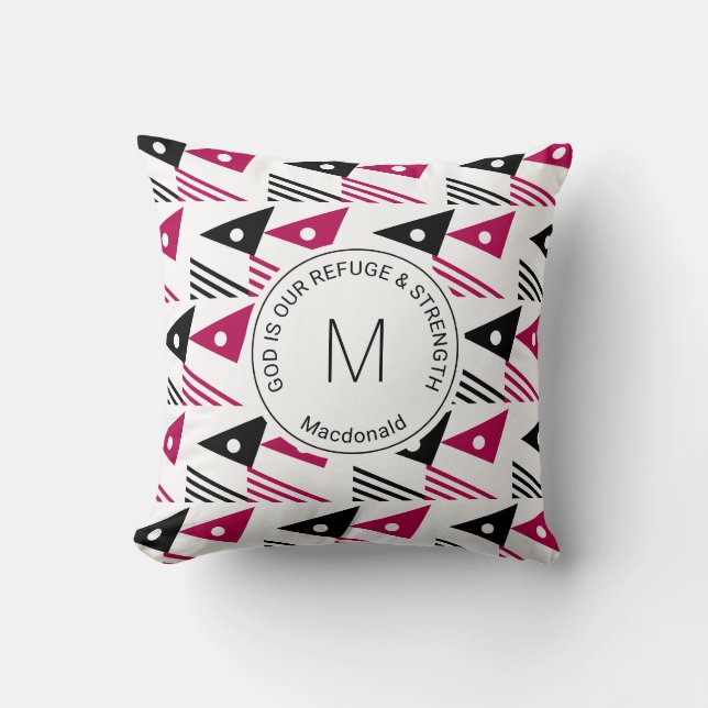 Custom Magenta Black Ethnic Geometric Triangles Throw Pillow (Front)