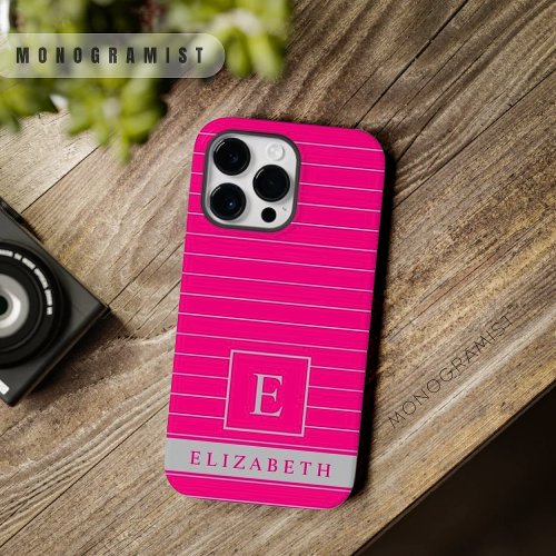 Custom Magenta pink Silver Grey Color Stripes  Case_Mate iPhone 14 Pro Max Case