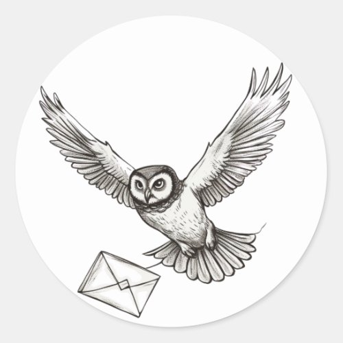 Custom Magic Owl Black and White Flight Post Classic Round Sticker