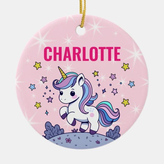 Custom Magical Unicorn Personalized Ceramic Ornament (Front)