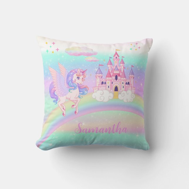 Custom magical unicorn rainbow  throw pillow (Front)