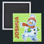 Custom Magnet Christmas Snowman characters.<br><div class="desc">Custom Magnet Christmas Snowman characters.
Custom Magnet Christmas Snowman characters.
It’s so easy to change the name! A variety of snowman characters sledging,  skiing and skating. Look out for the matching set with musician snow characters drumming and fiddling too. Available on other gifts and products.</div>