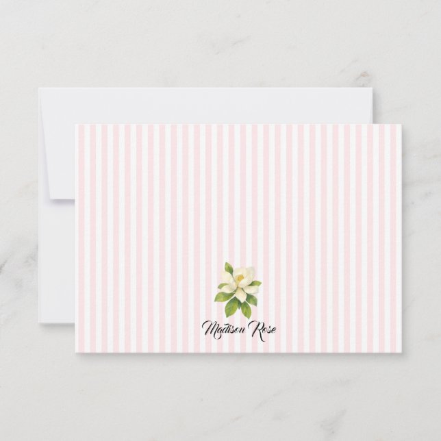 Custom Magnolia Painting Stripe Preppy Thank You Card (Front)