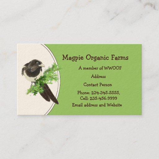Customizable Custom Magpie Organic Farm Business Card