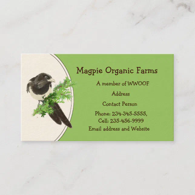 Custom Magpie Organic Farm Business Card | Zazzle