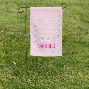Custom Mahjong Coquette Pink Welcome Garden Flag