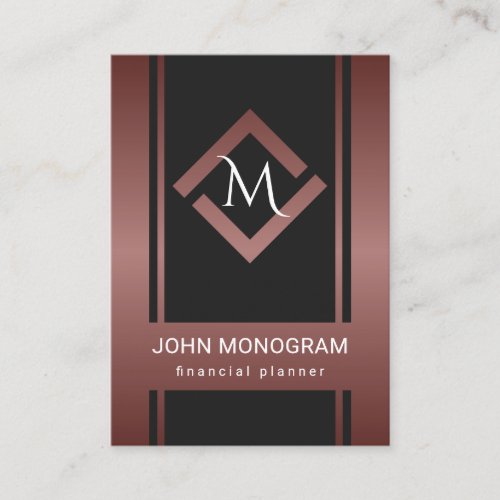 Custom Mahogany Red Metallic Geometric Monogram Business Card