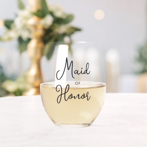 Custom Maid Of Honor Black Text Font Stemless Wine Glass